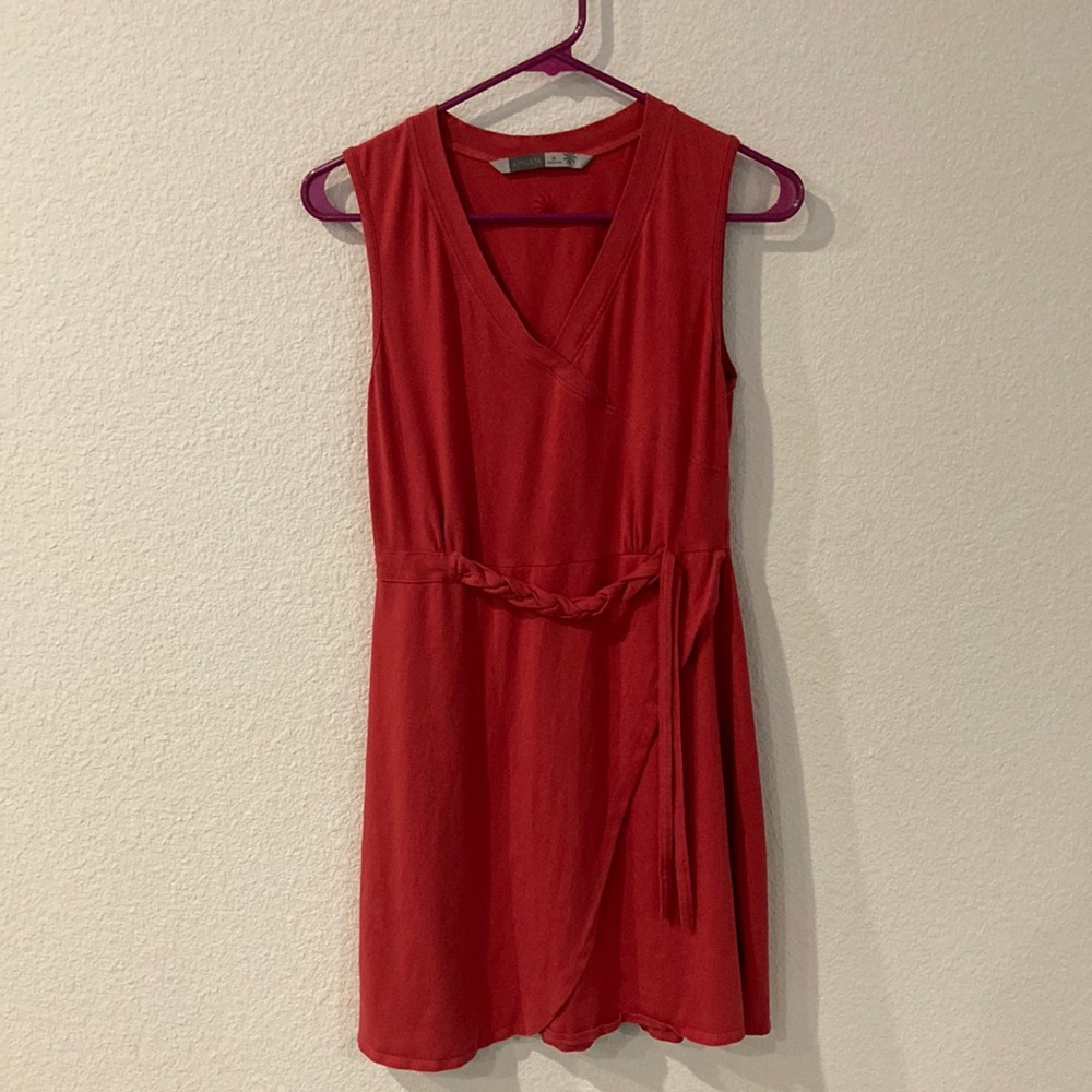 Athleta Faux Wrap Midi Dress Plait Tie Sleeveless Red Small Petite